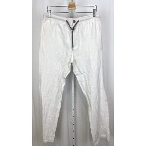 ABLY Size L Alana Linen Pants Lightweight Zip Fly Drawstring Pockets White